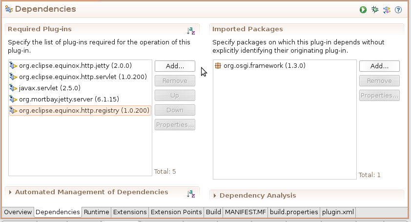 Eclipse OSGI Jetty dependencies