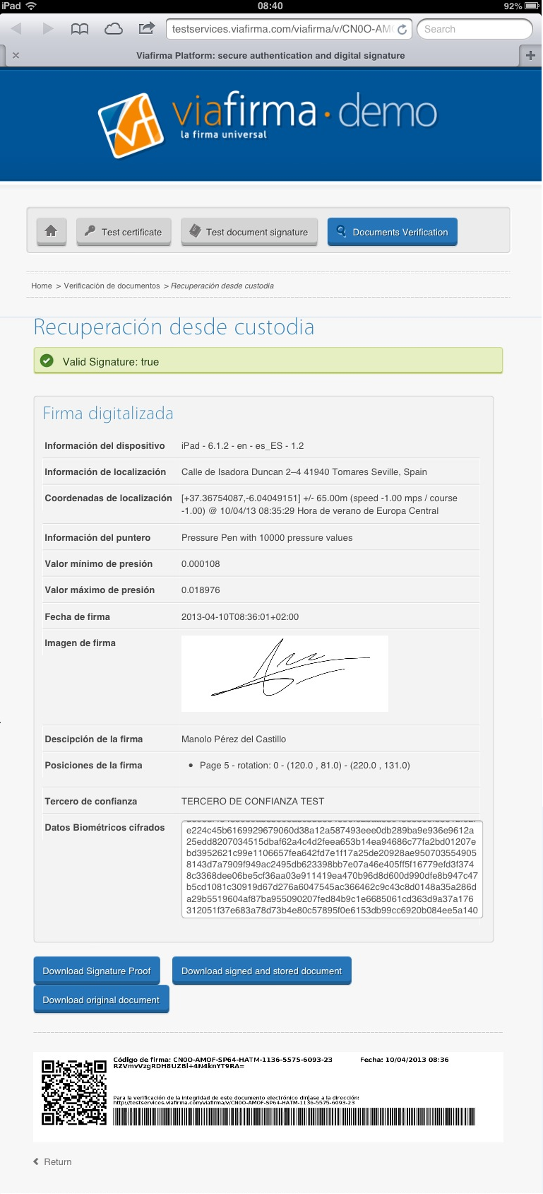 Verificación de la firma digitalizada