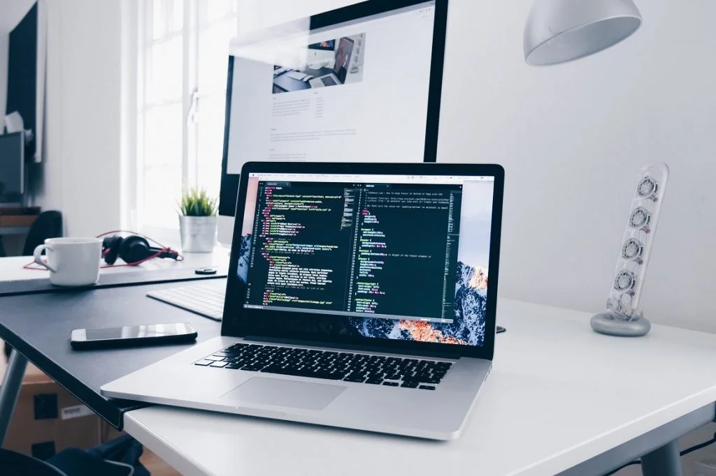 work table with laptop