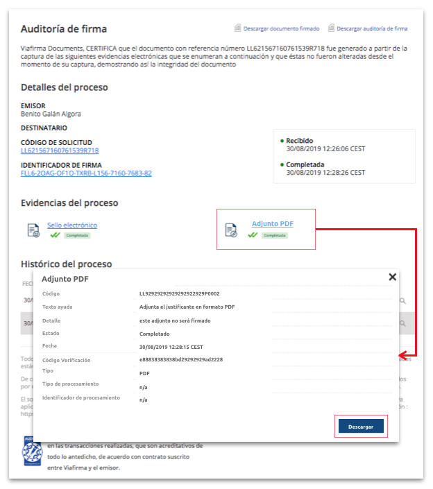 detalle del proceso para un adjunto tipo PDF