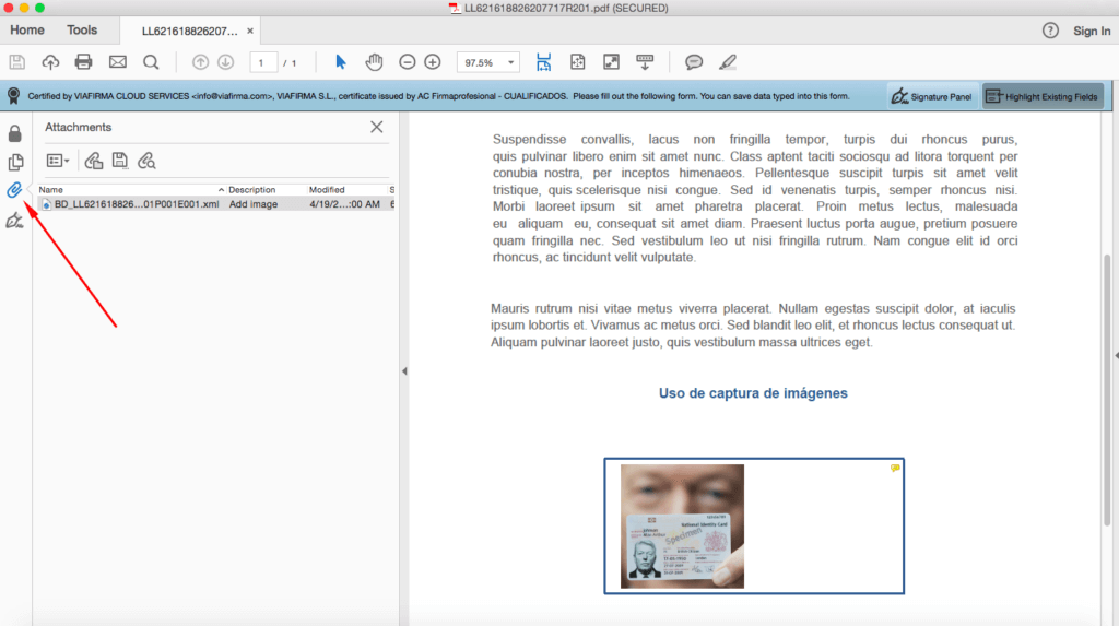 Imagen utilizada como prueba legal para un archivo PDF