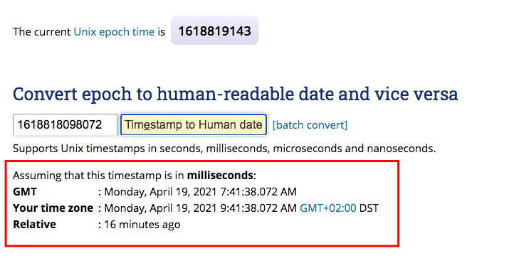 Timestamp converter to human date
