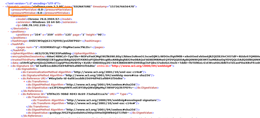 XML file on biometric signature