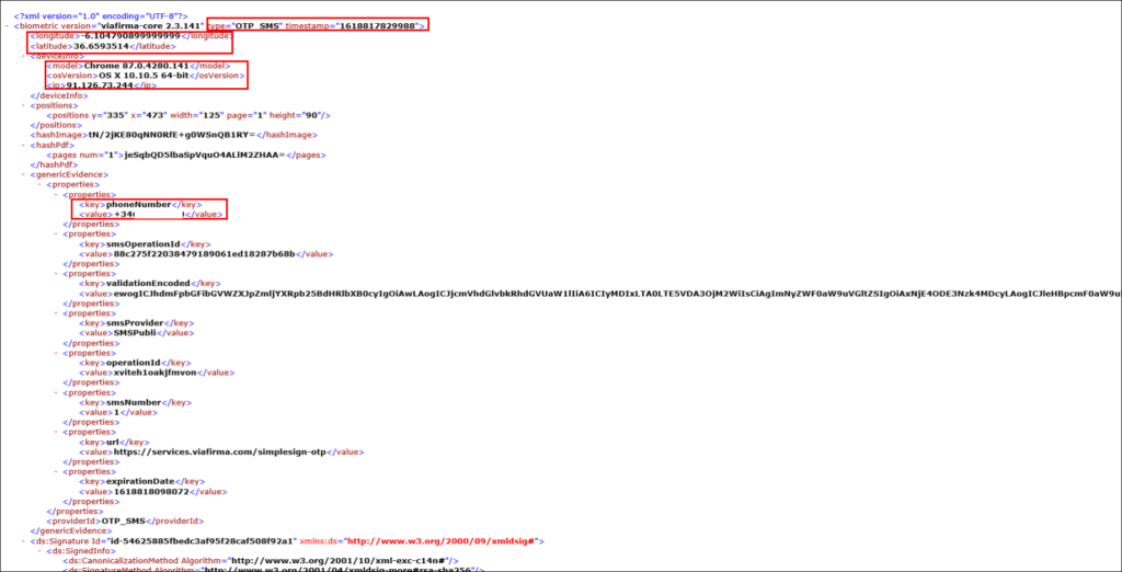 XML file on SMS OTP