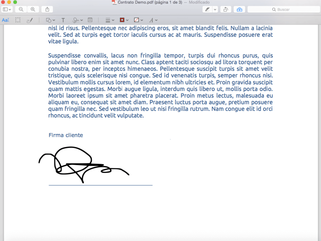 Digital signature made with Trackpad in the document