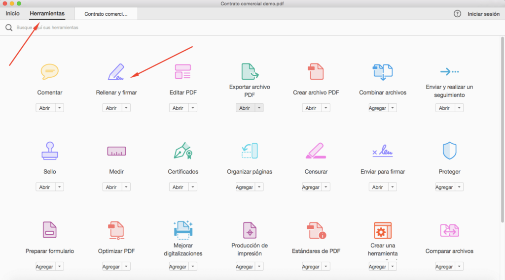 Captura de las herramientas de Adobe Acrobat - firmar PDF