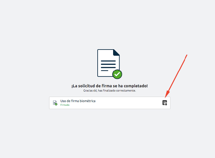 Captura de solicitud de firma completada