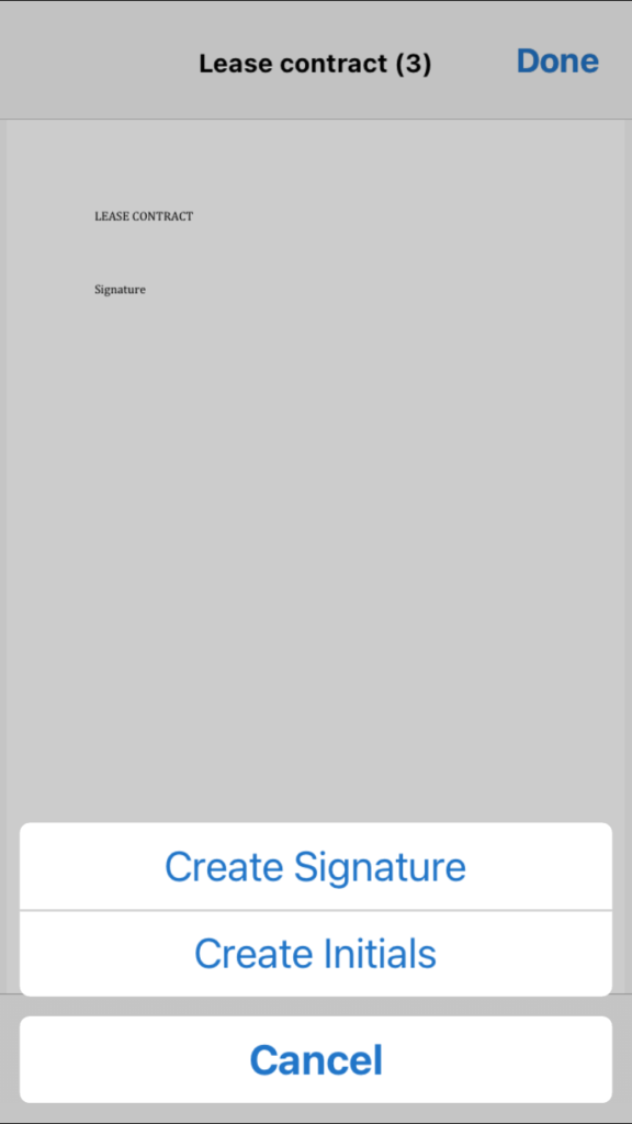 First step to sign a PDF on iPhone