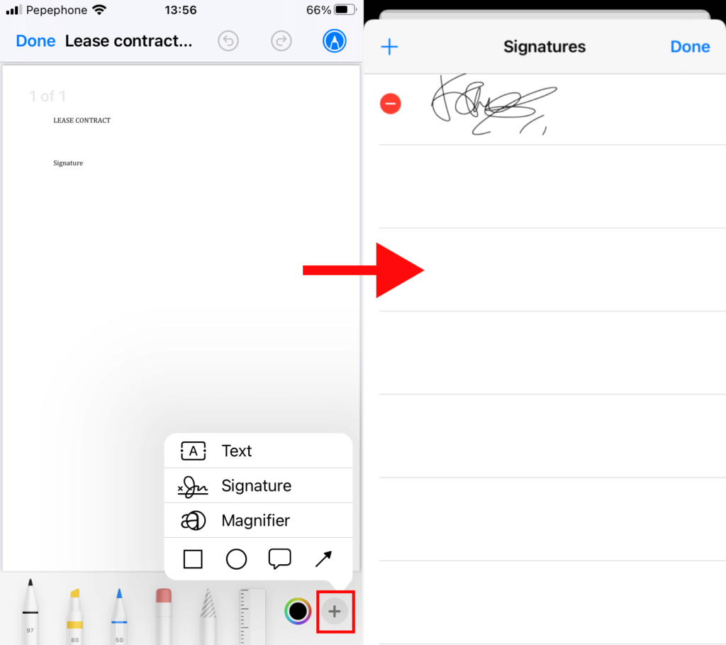 Pasos para firmar PDF en el iPhone con el software integrado