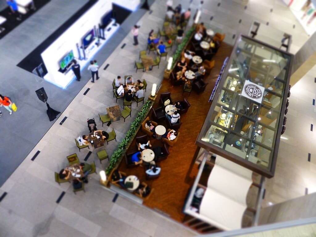Cafetería de una oficina vista desde arriba