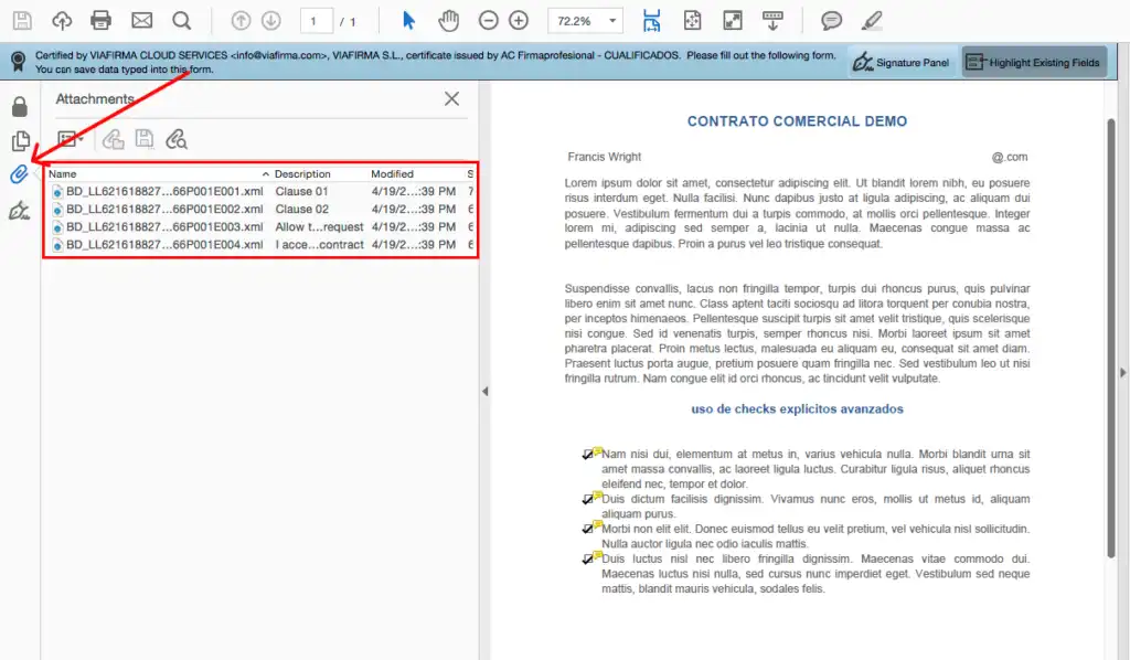 Check box legal evidence attached to PDF file