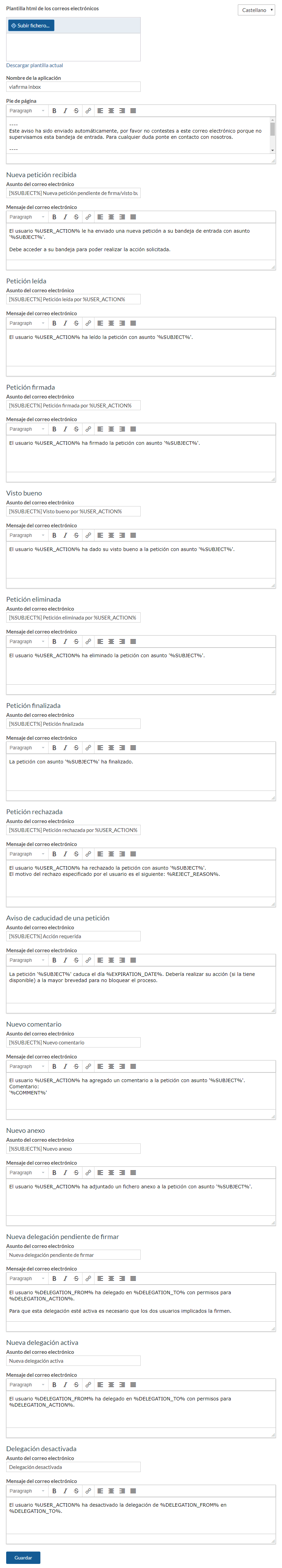 personalizar el texto de los emails del sistema