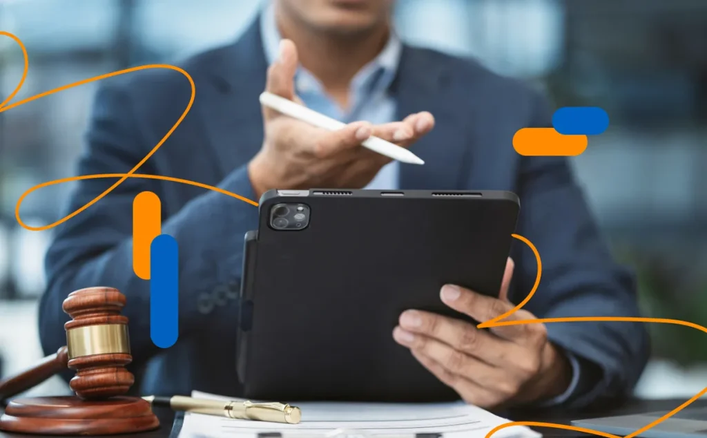 Hombre con tablet y lápiz para firmar