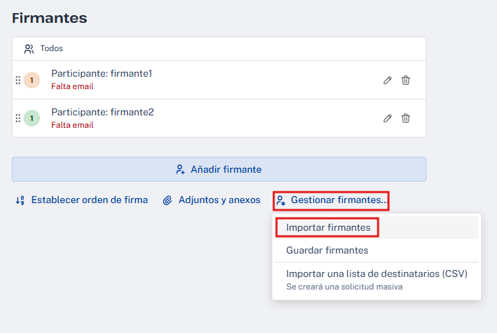 Importar flujos de firmantes