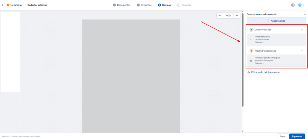 Asignar campos de firma