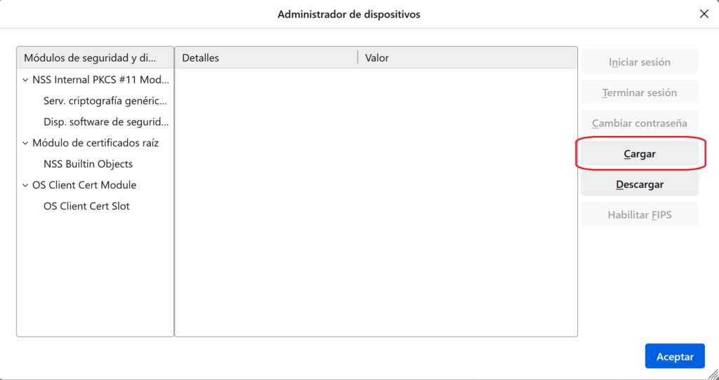 Cargar dispositivo en firefox