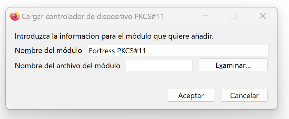 Diálogo de carga dispositivo PKCS#11