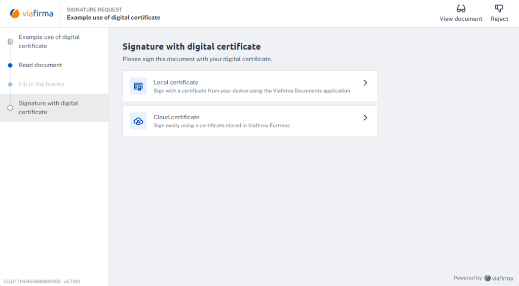 We choose the signature mode with electronic certificate.