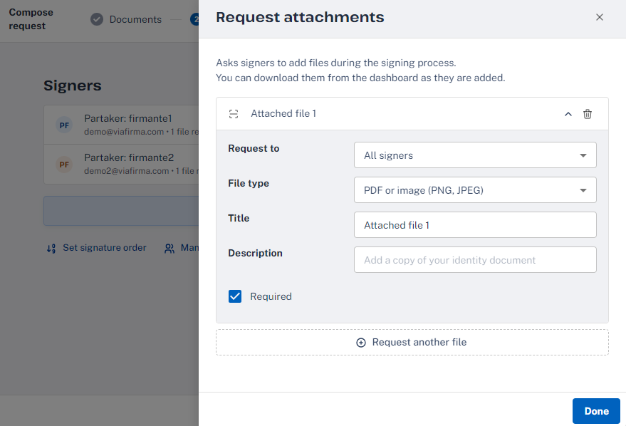 Request attachments intems