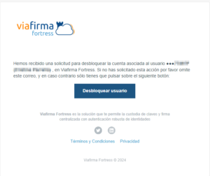 Correo para desbloquear usuario - Herramienta de centralización de certificados