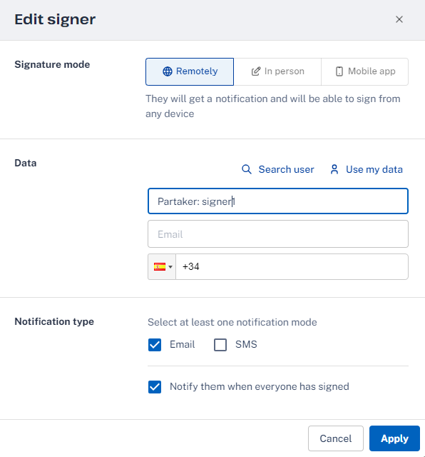 Signer data on remote