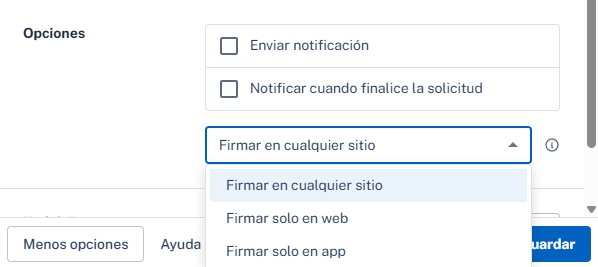 Firmante interno - Más opciones