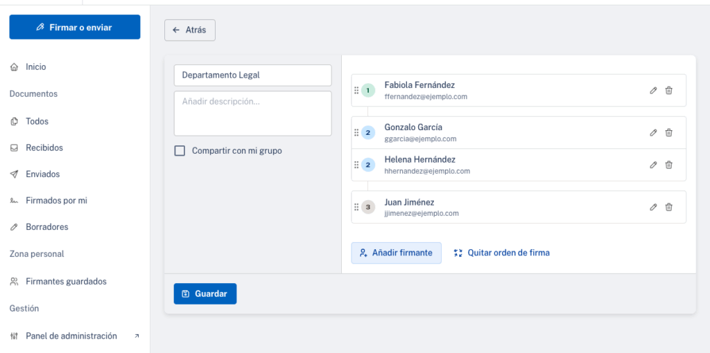 Editor flujo de firmantes