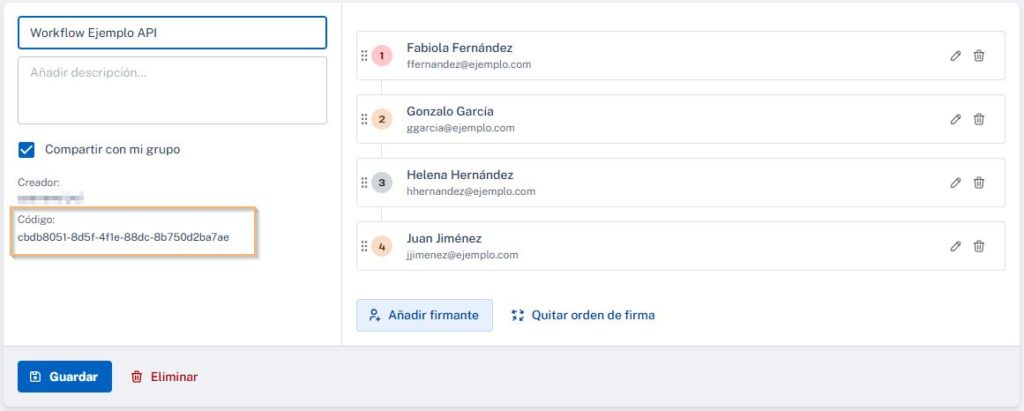 Firmantes guardados - Workflow Code