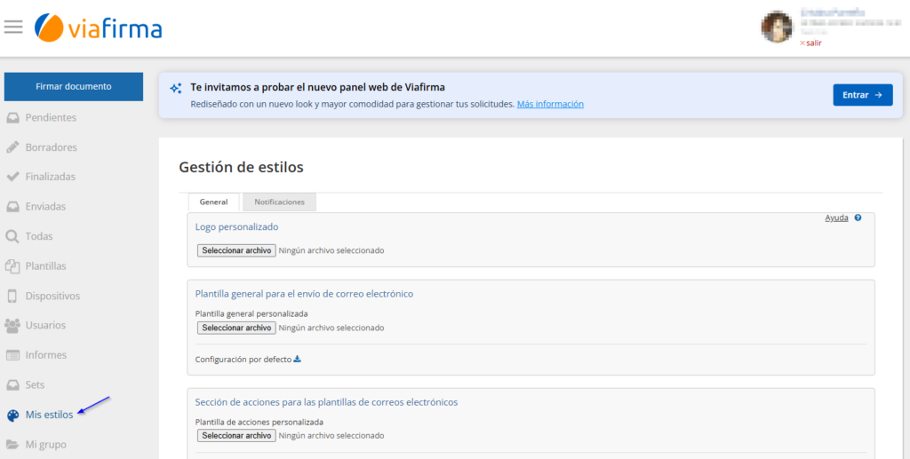 Panel de administración - Mis estilos