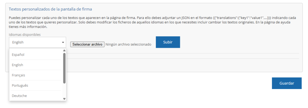 Mis estilos - Selección de idioma