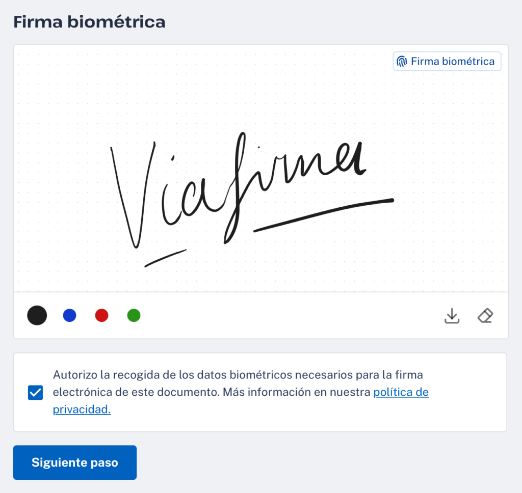 Lienzo de firma manuscrita con biometría