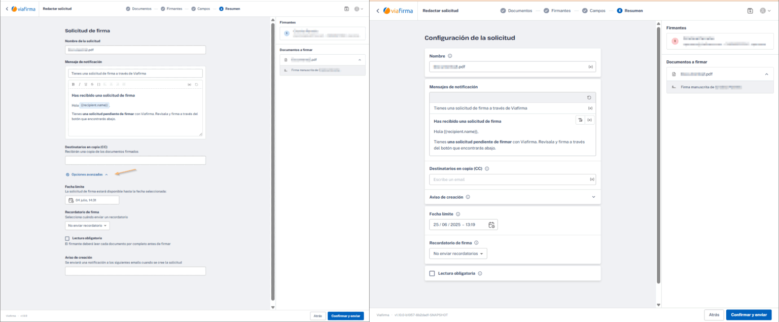 Opciones en el resumen de una solicitud - Resumen Solicitud Antes Despues 1536x635 