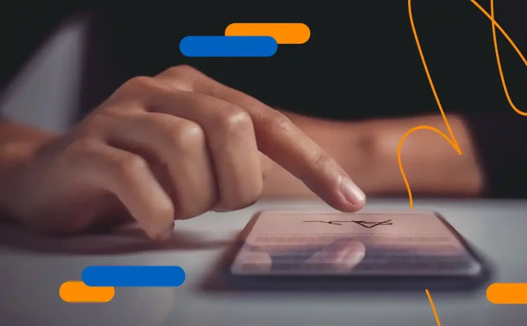 Person signing a document on a tablet, illustrationg e-signature myths and their validation