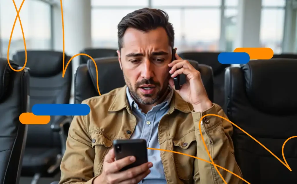Hombre preocupado al descubrir que su certificado digital caducado le impide completar un trámite online desde el móvil