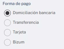 Imagen de campo de selección de forma de pago