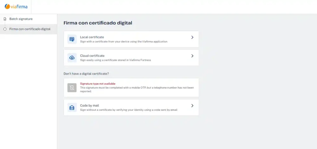 Imagen del software de Viafirm para firmar en bloque