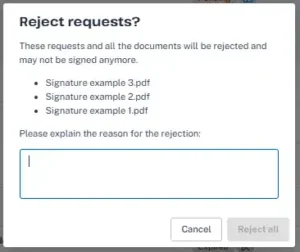 Imagen del software de Viafirm para firmar en bloque para rechazar 