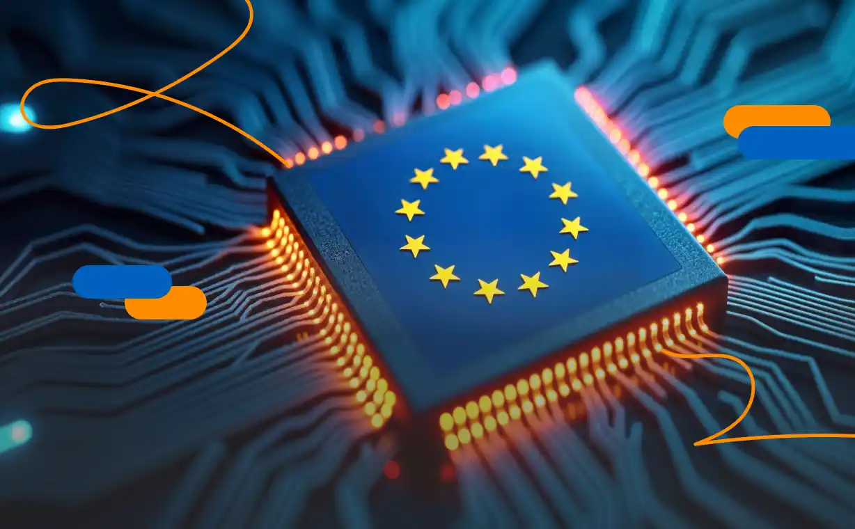 Microchip with the EU flag representing the differences between eIDAS and eIDAS 2 regulations in European digital identity