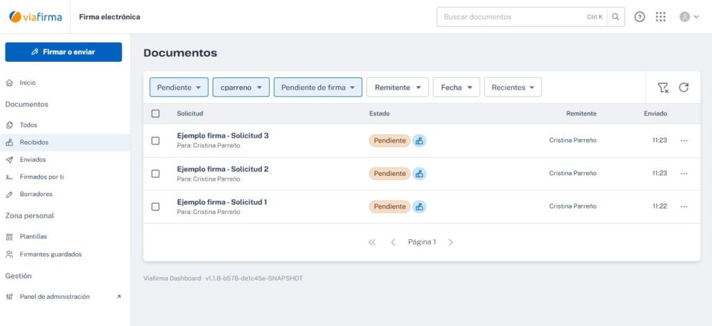 Bandeja de solicitudes recibidas
