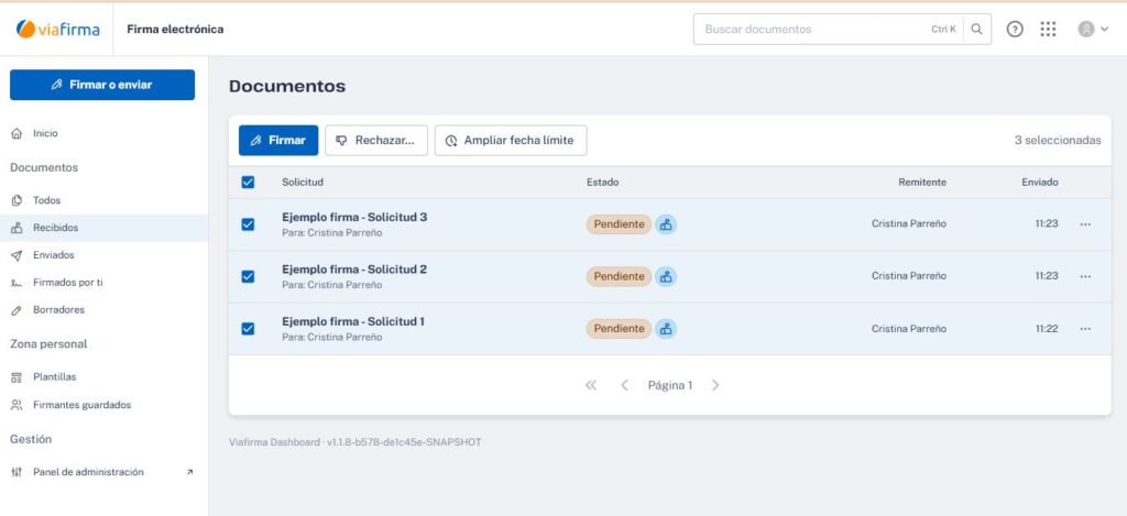 Selección de solicitudes en la bandeja
