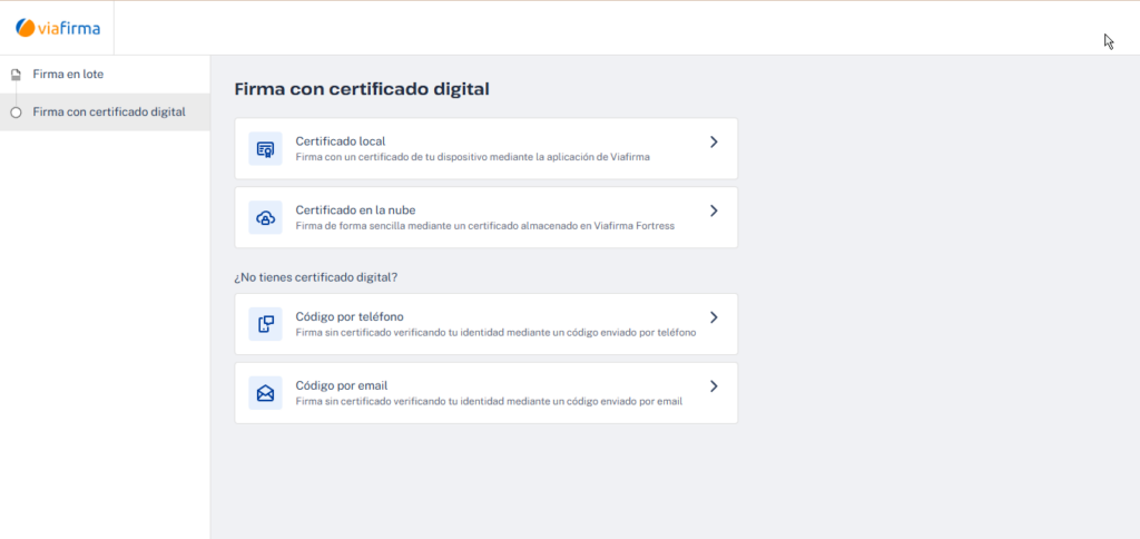 Selección del método de firma