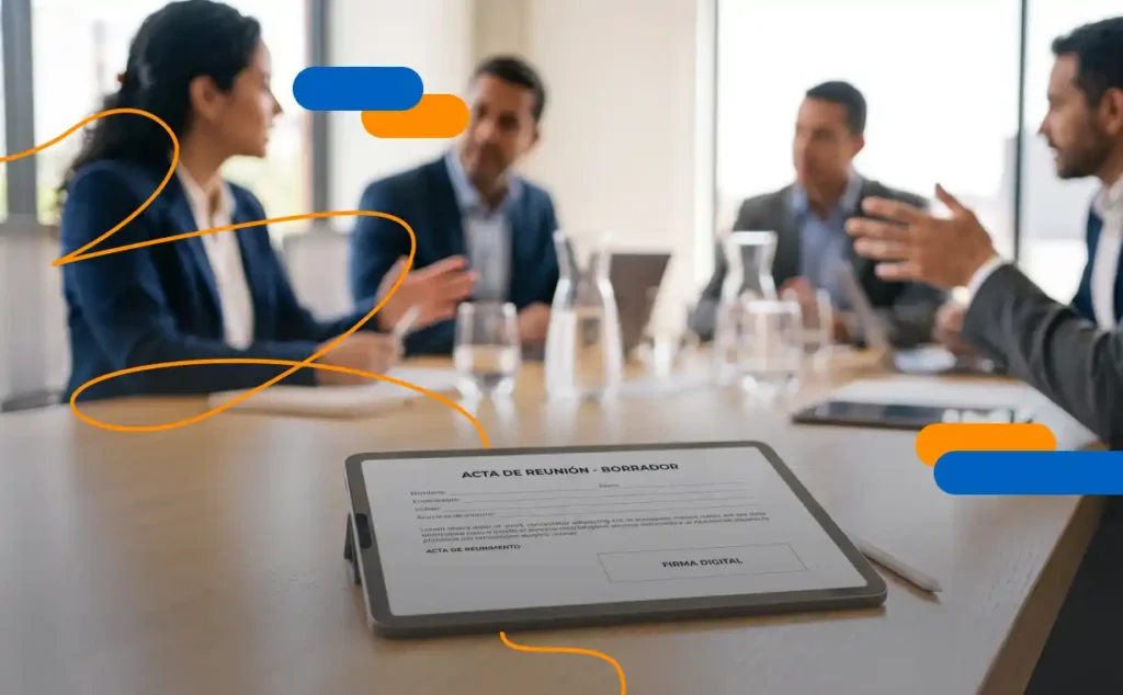 Reunión de consejeros representando la eficiencia de digitalizar actas de órganos colegiados