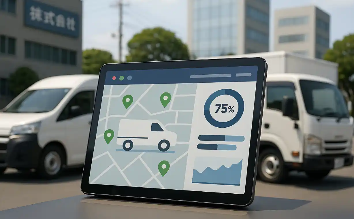 220926_blog_trazabilidad Tablet mostrando un mapa de rutas y gráficos para mejorar la trazabilidad y seguridad en el transporte
